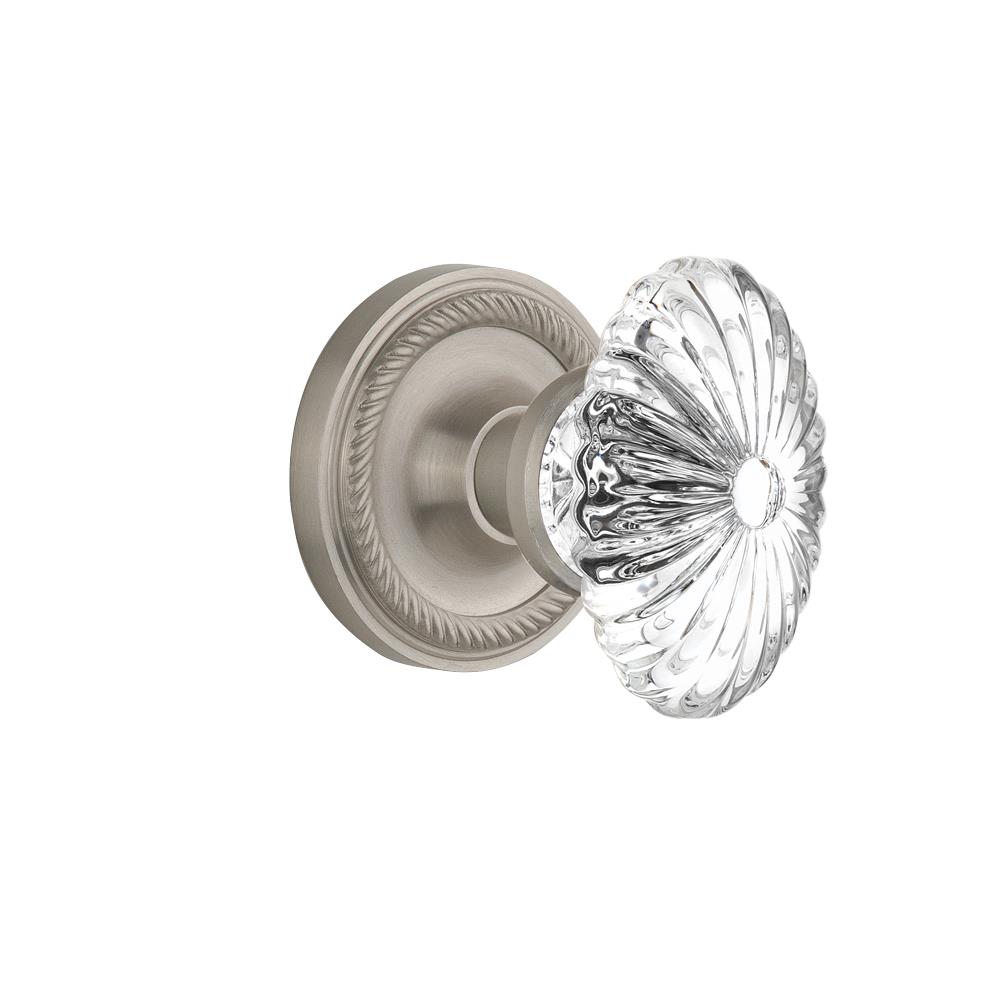 Nostalgic Warehouse ROPOFC Privacy Knob Rope Rose with Oval Fluted Crystal Knob in Satin Nickel